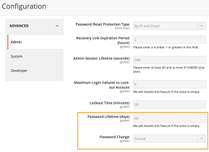 Magento 2 Configuration Settings Password Reset